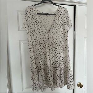 American Eagle Outfitters White Dress with Black Floral Pattern